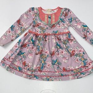 Matilda Jane Girl’s Long Sleeve Floral Bird Twirl Justine Dress Size 2